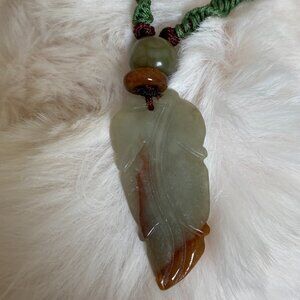 Vintage Chinese Carved Jadeite Jade Pendant with Rabbit